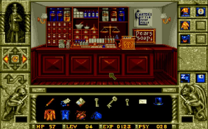 WaxworksAmiga army formation screen showing unit types beside the Elvallie castle