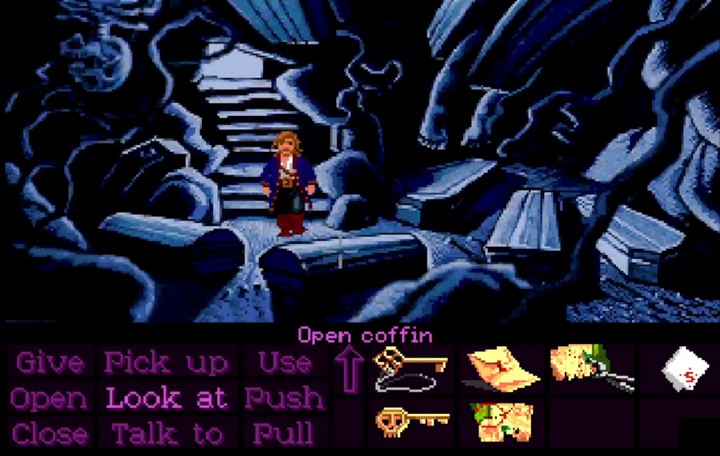 Monkey Island 2: LeChuck's Revenge ending portrait of Guybrush and Elaine beneath a starry sky